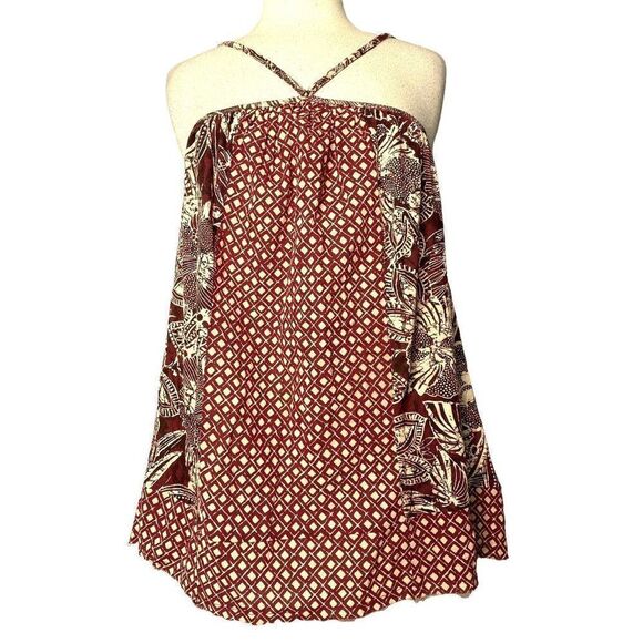 Urban Outfitters Tops - Urban Outfiters Batik Print Halter Top Generous XS Burgundy Tan Rayon NEW